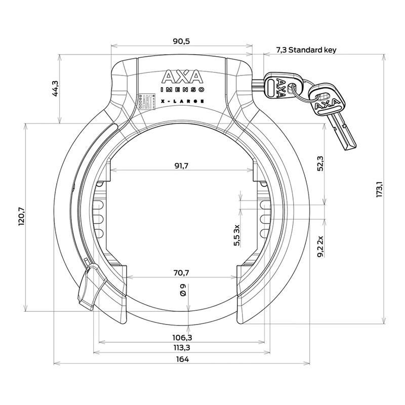AXA Rahmenschloss Fahrrad Imenso X-Large Schlüssel abziehbar 92mm