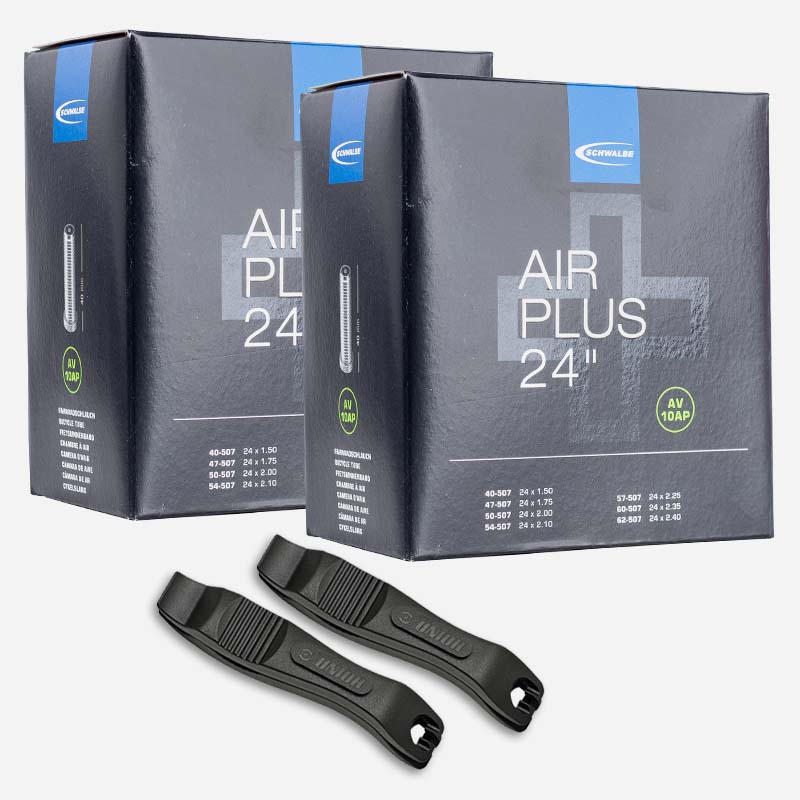 2x SCHWALBE Schlauch Air Plus AV10AP 24 Zoll | 40/62-507 Autoventil Pannenschutz mit Reifenheber