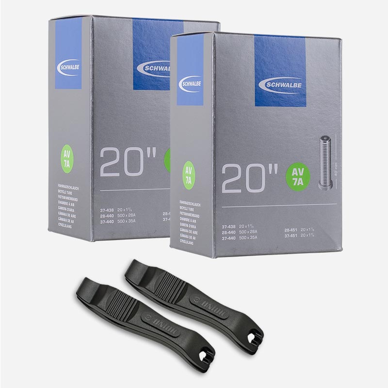 2x SCHWALBE Schlauch AV7A 20 Zoll | 28/37-438/451 Autoventil mit Reifenheber