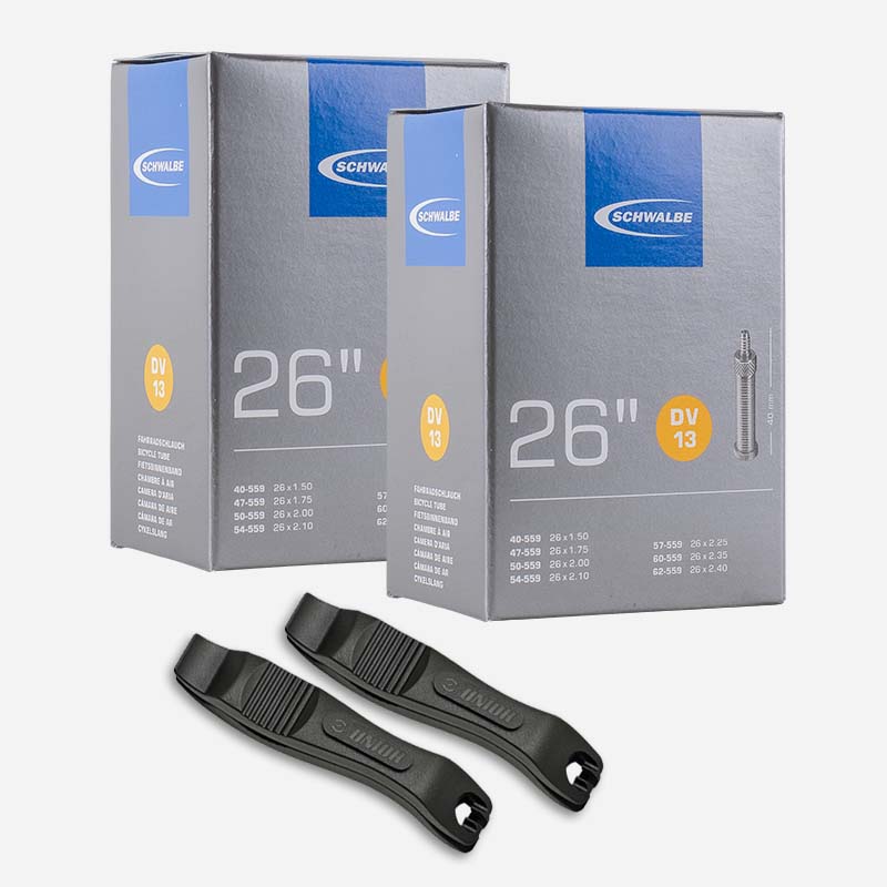 2x SCHWALBE Fahrradschlauch 26 Zoll DV13 40/62-559 Blitzventil mit Reifenheber