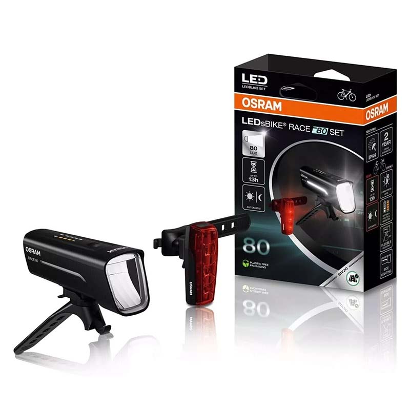 OSRAM LED Akku Beleuchtungsset Frontlicht 80 Lux + Rücklicht 