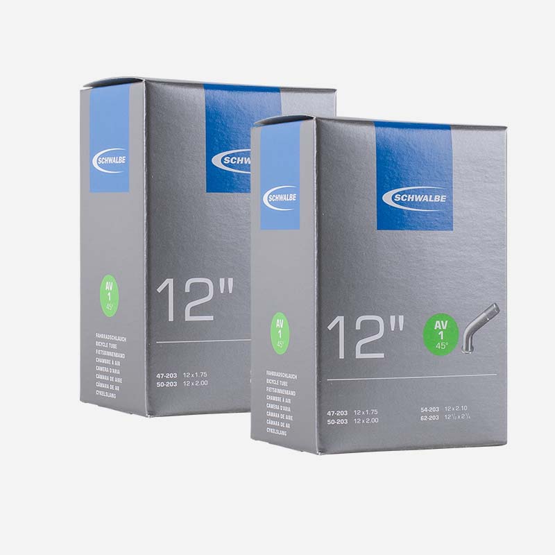 2x SCHWALBE Schlauch 12 Zoll AV1 45° 47/62-203 Autoventil