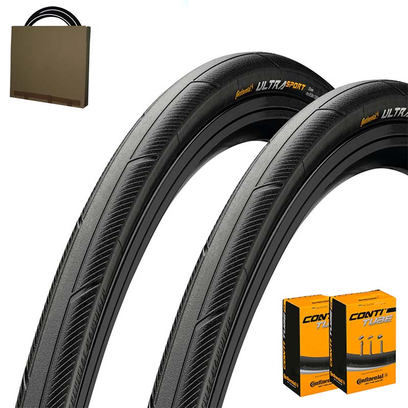 2x CONTINENTAL Rennrad Reifen 28-622 | 700x28C Ultra Sport III schwarz mit SV Schlauch 60mm