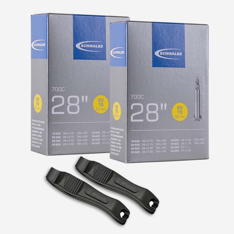 2x SCHWALBE Rennrad Schlauch SV15 18/28-622/630 50mm Sclaverand mit Reifenheber