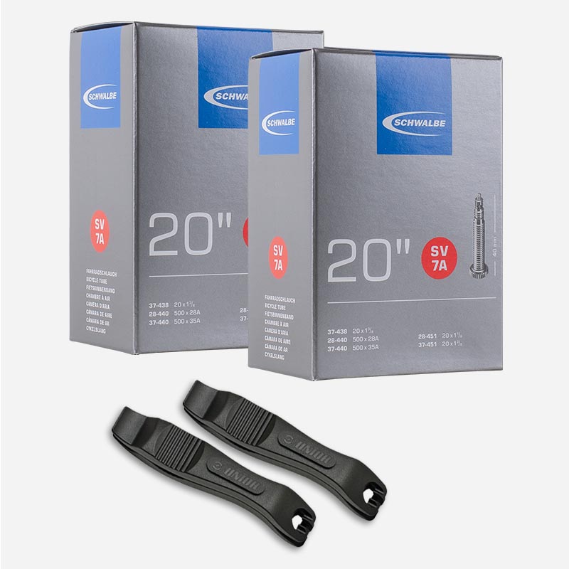 2x SCHWALBE Schlauch 20 Zoll SV7A 28/37-438/451 Sclaverand mit Reifenheber