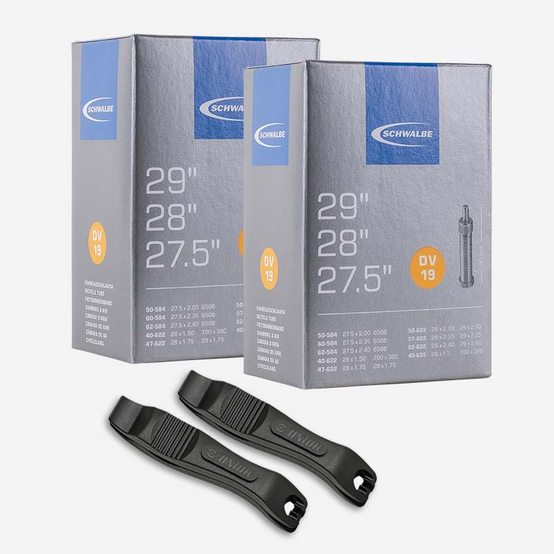 2x SCHWALBE MTB Fahrradschlauch 27.5/28/29 Zoll DV19 40/62-584/635 Blitzventil mit Reifenheber