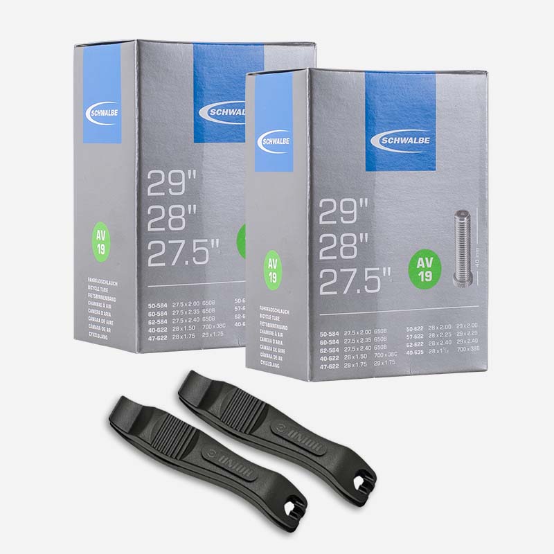 2x SCHWALBE MTB Fahrradschlauch 27.5/28/29 Zoll AV19 40/62-584/635 Autoventil mit Reifenheber