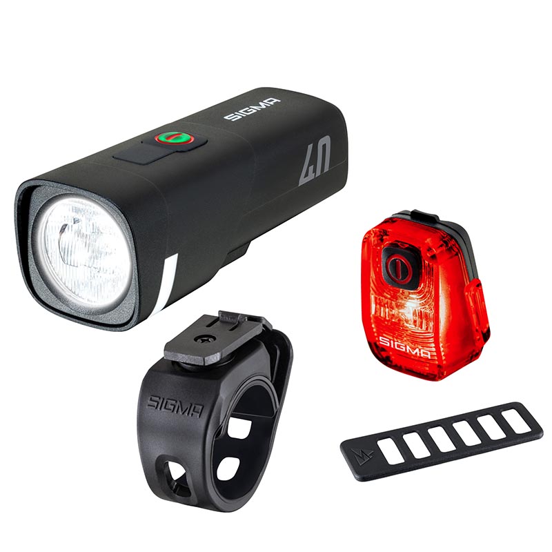 Sigma LED Akku Beleuchtungsset Frontlicht Aura 40 Lux + Rücklicht HIRO 10