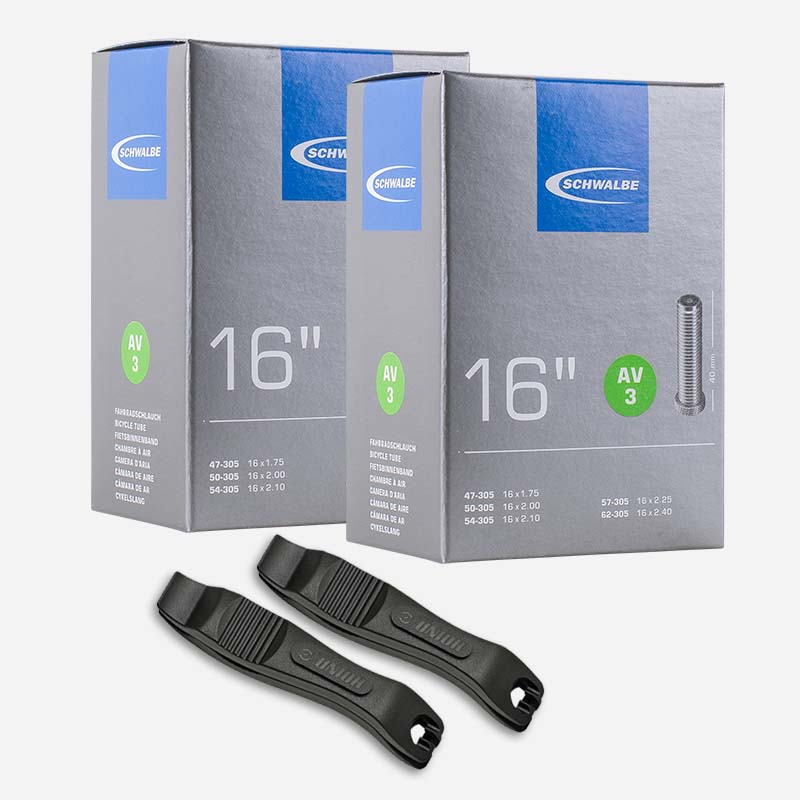 2x SCHWALBE Fahrradschlauch 16 Zoll AV3 47/62-305 Autoventil mit Reifenheber