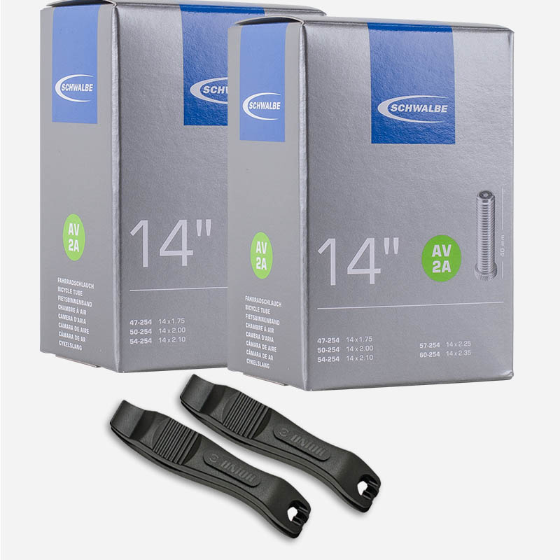 2x SCHWALBE Fahrradschlauch 14 Zoll AV2A 47/60-254 Autoventil mit Reifenheber