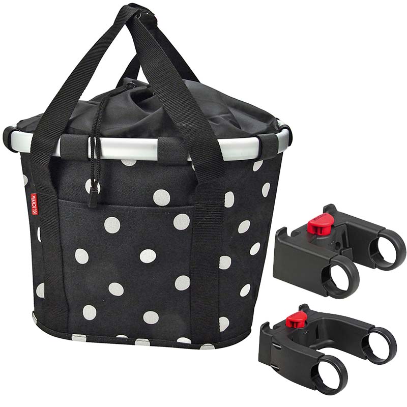 KLICKfix Lenkerkorb Reisenthel Bikebasket Dots schwarz/weiß | Lenkeradapter wählbar