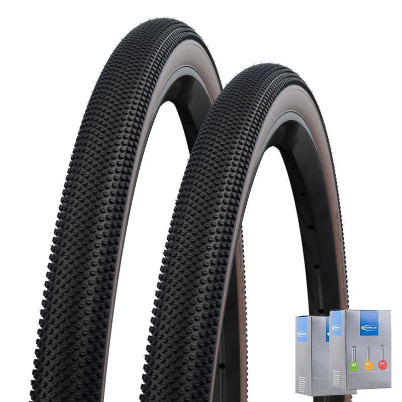 2x SCHWALBE G-One Allround Gravel Reifen 28x1.70 | 45-622 HS473 schwarz/bronze mit SV Schlauch