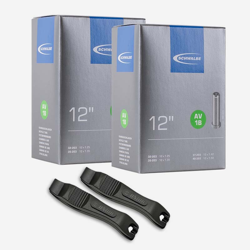 2x SCHWALBE Schlauch 12 Zoll | 32/40-203 AV1B Autoventil mit Reifenheber