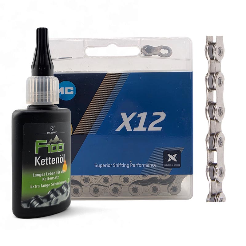 KMC Fahrradkette 12-Fach X12 126 Glieder silber Kettenschloss m/o Kettenöl
