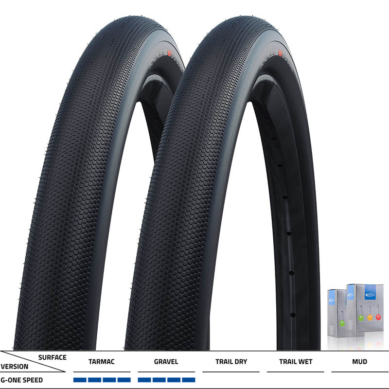 2x SCHWALBE Gravelbike Reifen 28x1.50 | 40-622 G-One Speed RaceGuard TLE Addix schwarz  mit SV Schlauch