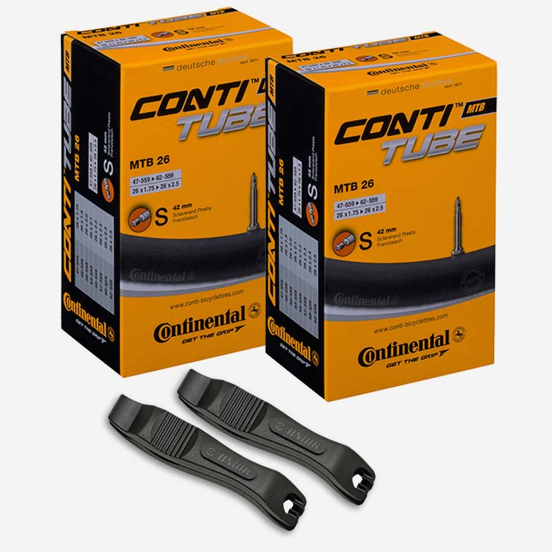 2x CONTINENTAL MTB Schlauch MTB 26 Zoll Sclaverand 42mm mit Reifenheber
