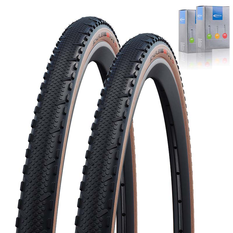 2x SCHWALBE Cyclocross Gravel Reifen 28x1.30 | 33-622 X-One RS SuperRace TLE schwarz/bronze  mit SV Schlauch