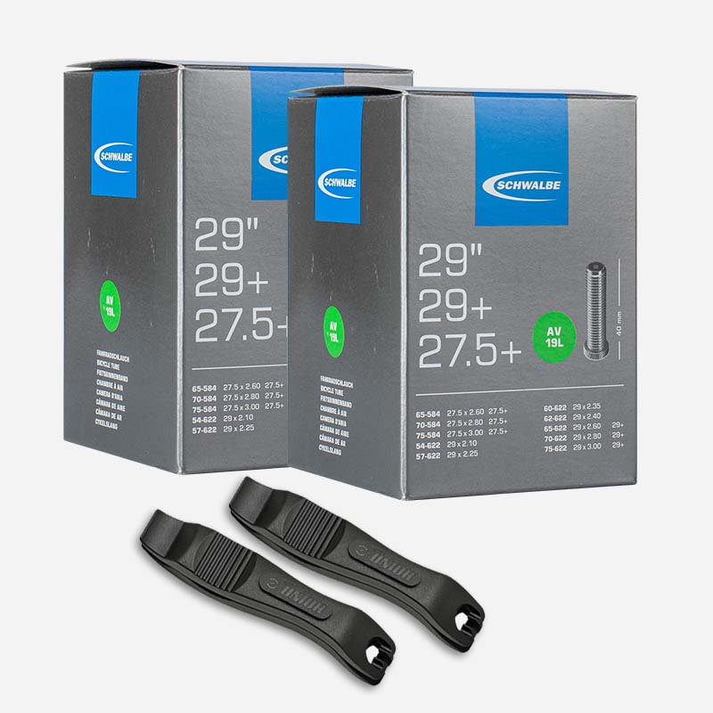 2x SCHWALBE SUV MTB Fahrradschlauch AV19L 27.5/29+ Zoll | 54/75-584/622 Autoventil mit Reifenheber
