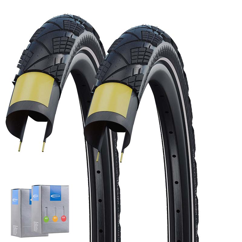 2x SCHWALBE Reifen falt Marathon Efficiency 27,5 - 28 Zoll HS617 schwarz Reflex | Schlauch wählbar