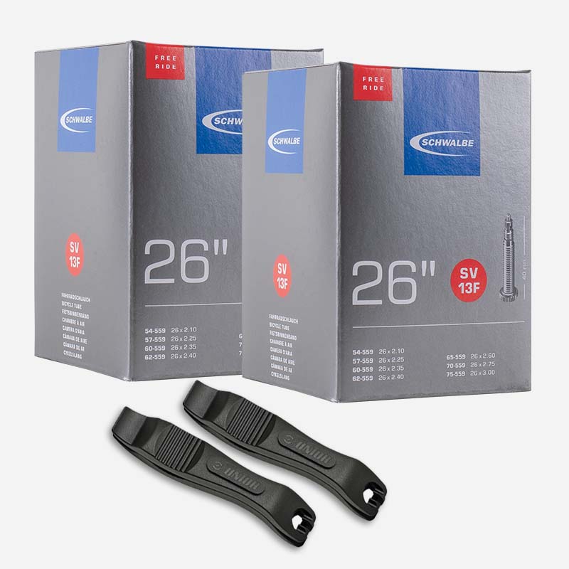 2x SCHWALBE MTB Schlauch 26 Zoll SV13F 54/75-559 Sclaverand m/o Reifenheber