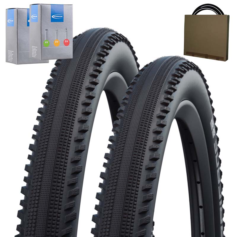 2x SCHWALBE Tour Reifen Hurricane 27.5x2.00 | 50-584 HS499 schwarz mit SV Schlauch