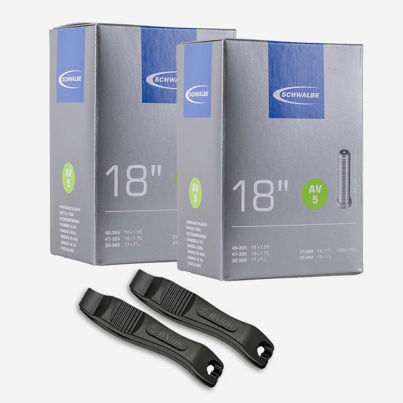 2x SCHWALBE Fahrradschlauch 18 Zoll AV5 32/47-355/400 Autoventil mit Reifenheber