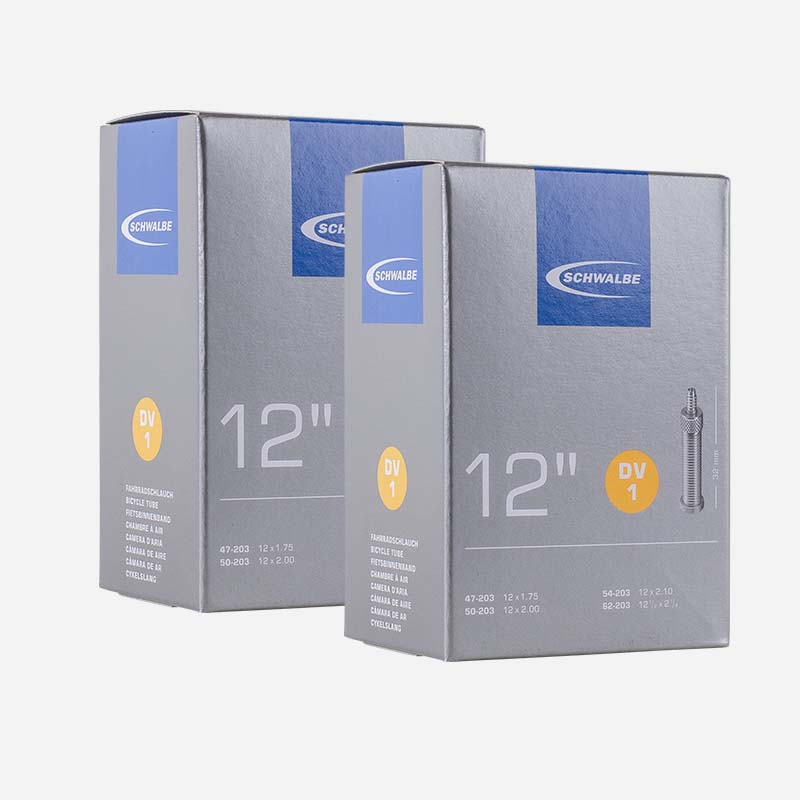 2x SCHWALBE Fahrradschlauch 12 Zoll DV1 47/62-203 Blitzventil 