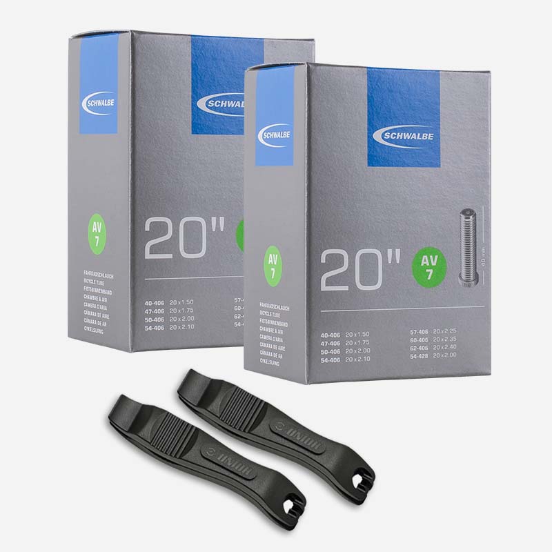 2x SCHWALBE Fahrradschlauch 20 Zoll AV7 40/62-406 Autoventil mit Reifenheber