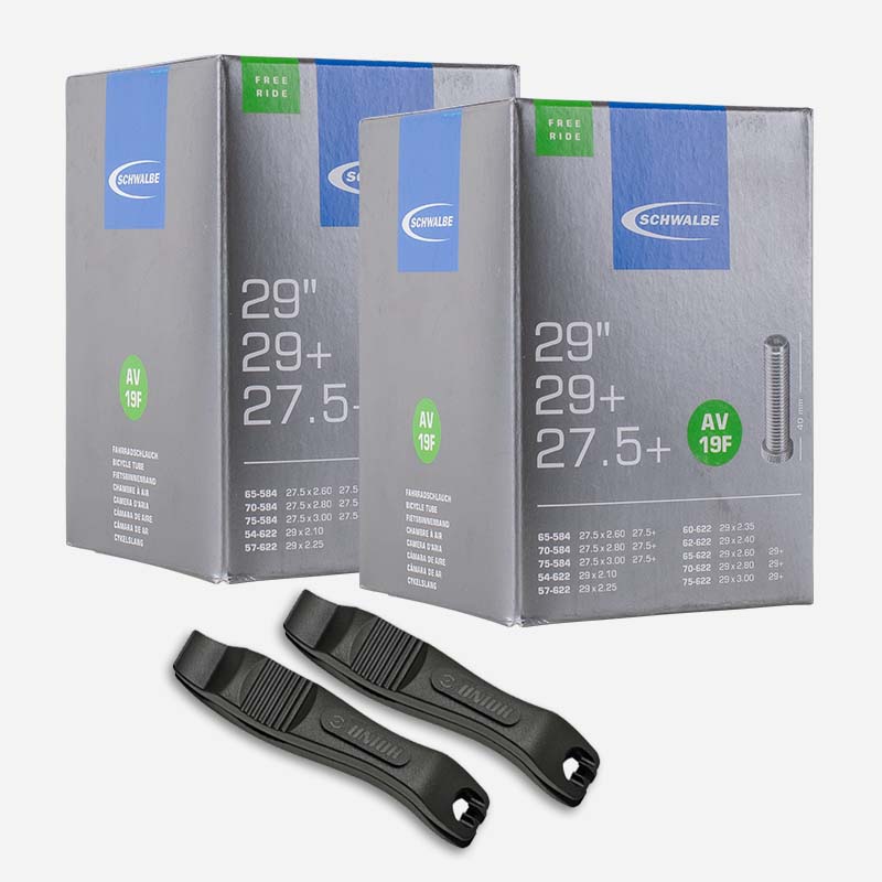 2x SCHWALBE MTB Schlauch 27.5/29 Plus Zoll AV19F 54/75-584/622 Autoventil 40mm mit Reifenheber