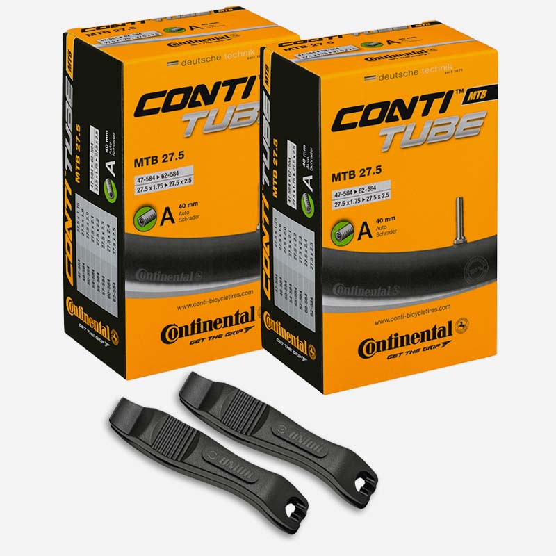 2x CONTINENTAL MTB Schlauch 27.5 Zoll | 47/62-584 Autoventil 40mm mit Reifenheber