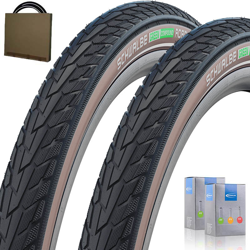 2x SCHWALBE City Reifen Road Cruiser 28x1.75 | 47-622  HS484 schwarz Coffee Reflex mit SV Schlauch
