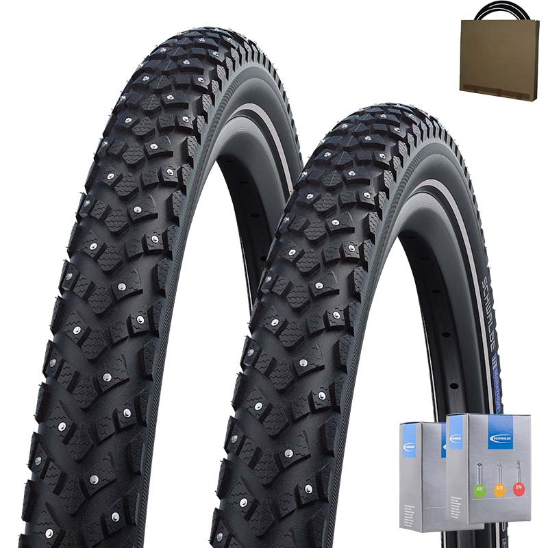 2x SCHWALBE Reifen Marathon Plus Winter HS396 26x2.15 | 55-559 HS396 188 Spikes Reflex mit SV Schlauch