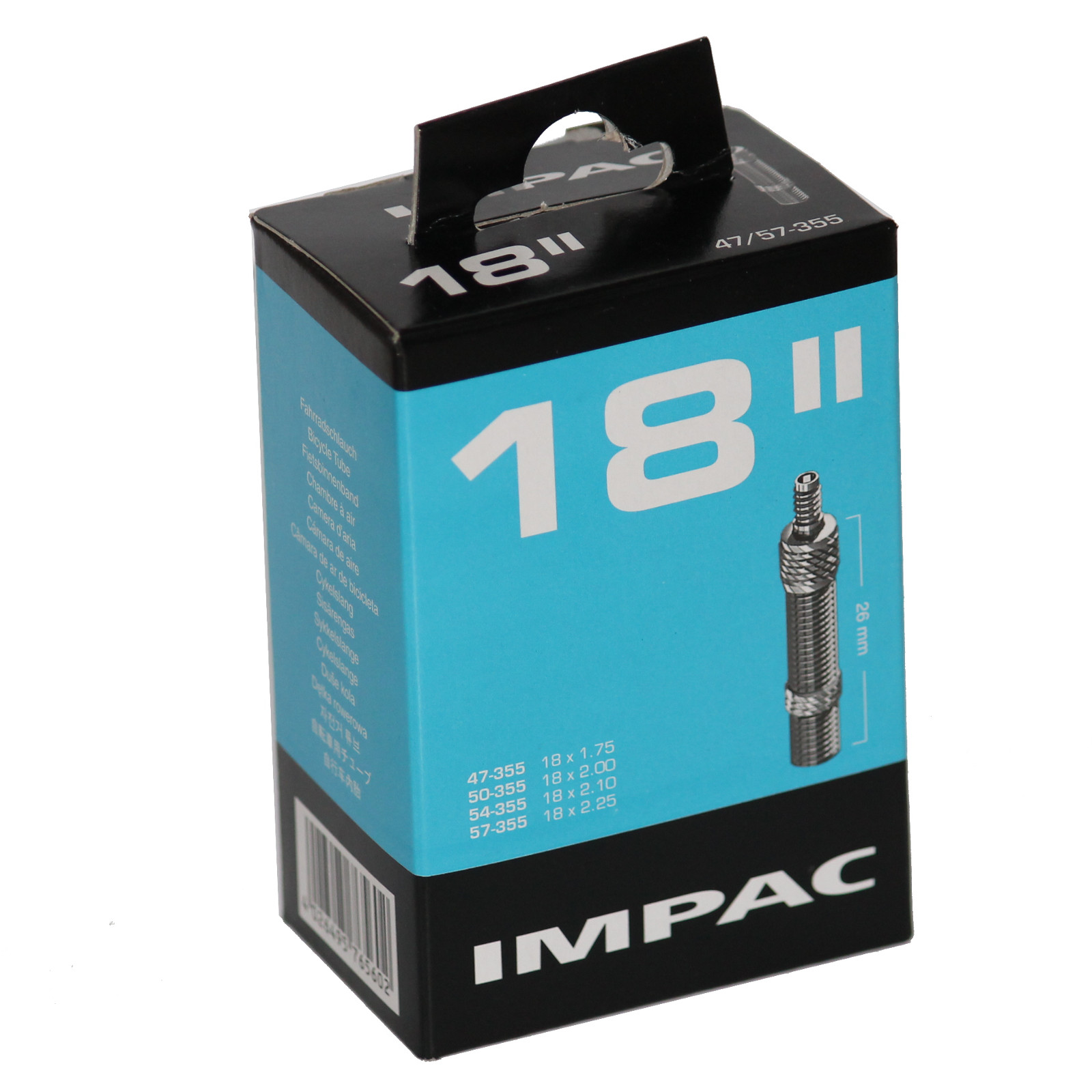 IMPAC Fahrradschlauch 18 Zoll 47/57-355 Blitzventil 26mm