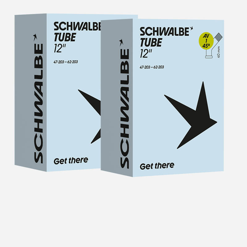 2x SCHWALBE Schlauch 12 Zoll AV1 45° 47/62-203 Autoventil