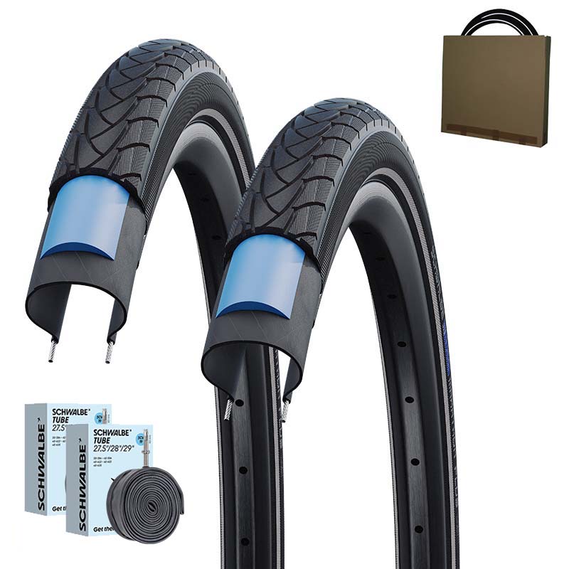 2x SCHWALBE Reifen Marathon Plus 28x1.00 | 25-622 Reflex Unplattbar mit Clik Valve Schlauch 