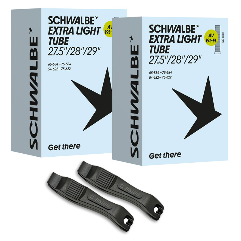 2x SCHWALBE MTB Schlauch 27.5/29 Plus Zoll AV19F 54/75-584/622 Autoventil 40mm mit Reifenheber