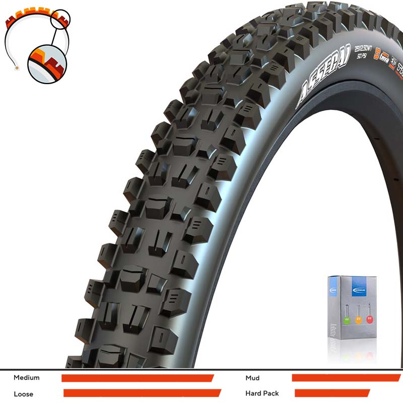 MAXXIS MTB Vorderreifen Assegai 27.5x2.60 | 66-584 schwarz 3C MaxxTerra EXO faltbar mit SV Schlauch