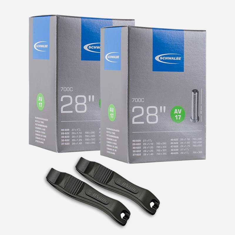 2x SCHWALBE Schlauch 28 Zoll AV17 28/47-622/635 Autoventil mit Reifenheber
