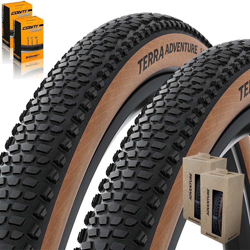 2x Continental Gravelbike Reifen 28x2.00 | 50-622 Terra Adventure schwarz/bronze mit SV Schlauch