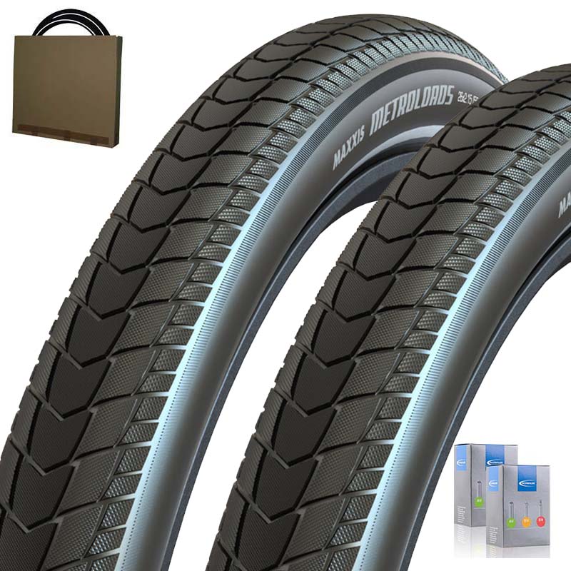 2x MAXXIS Cargo E-Bike Reifen MetroLoader Pro 26x2.40 | 61-559 starker Pannenschutz schwarz Reflex  mit SV Schlauch