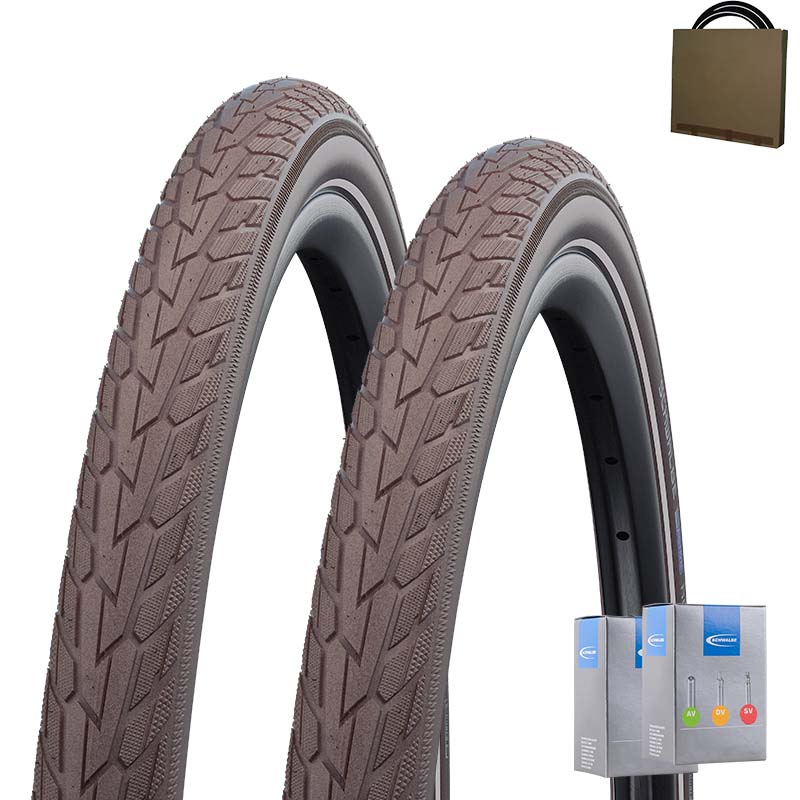 2x SCHWALBE City Reifen Road Cruiser 28x1.75 | 47-622 HS484 coffee Reflex mit SV Schlauch