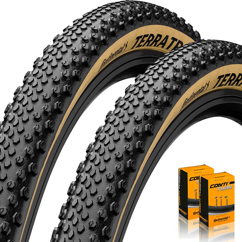 2x CONTINENTAL Gravel Reifen 28x1.35 | 35-622 Terra Trail ShieldWall schwarz creme mit SV Schlauch