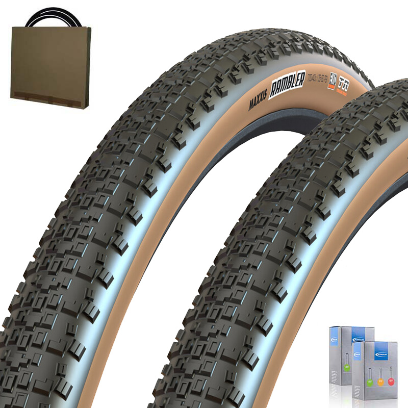 2x MAXXIS Gravelbike Reifen 28x1.50 | 40-622 Rambler EXO Draht schwarz/braun mit SV Schlauch 50mm