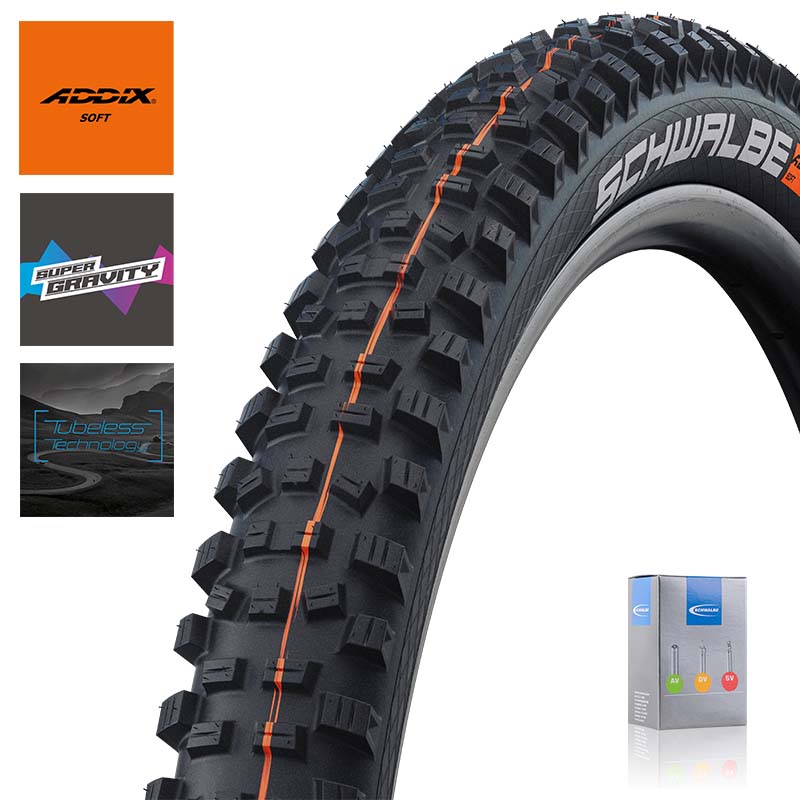 SCHWALBE MTB Reifen Hans Dampf 27.5 - 29 Zoll TLE Addix Soft Super Gravity schwarz | Schlauch wählbar