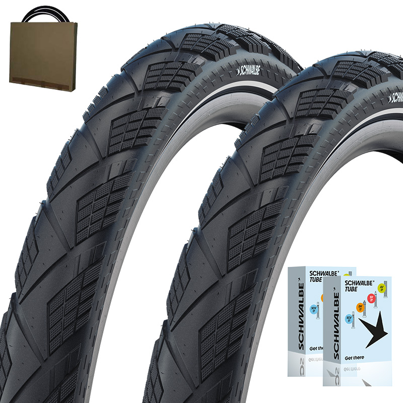 2x SCHWALBE E-Bike Reifen Marathon Efficiency 28x1.35 | 35-622 HS617 Draht schwarz Reflex mit SV Schlauch