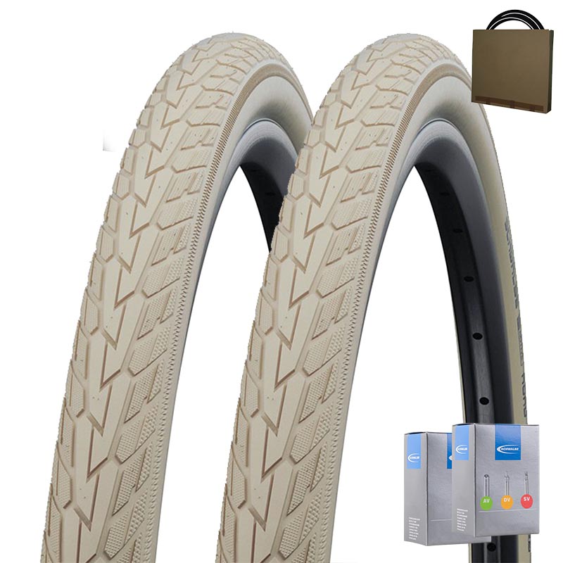 2x SCHWALBE City Reifen Road Cruiser 26x1.75 | 47-559 HS484 creme Reflex mit SV Schlauch