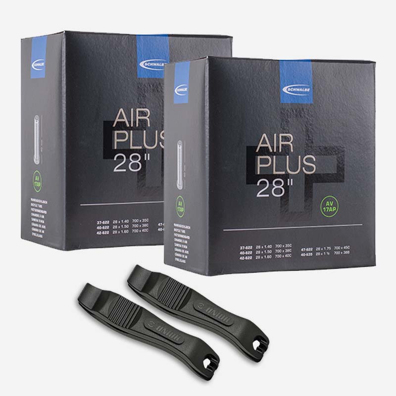 2x SCHWALBE Schlauch Air Plus AV17AP 28 Zoll | 37/47-622 Autoventil Pannenschutz mit Reifenheber