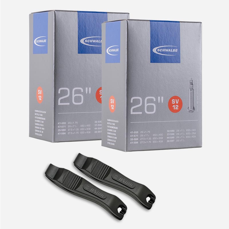 2x SCHWALBE Schlauch 26 Zoll SV12 26 Zoll | 32/44-590 Sclaverand 40mm mit Reifenheber