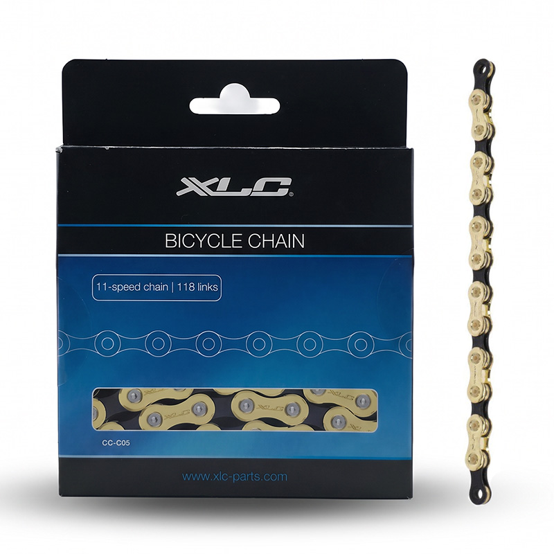 XLC MTB Fahrradkette 11-fach CC-C5 118 Glieder gold/schwarz kompatibel mit Shimano Kettenschloss