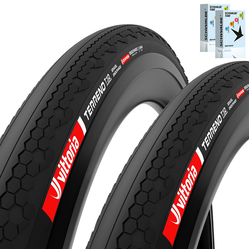 2x Vittoria Gravel Reifen Hardpack Faltreifen 28x2.00 | 50-622 Terreno T10 schwarz  mit SV Schlauch